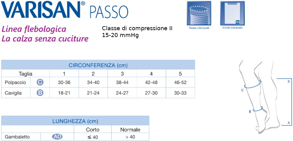 VARISAN PASSO LUI LEI 15-20mmHg SENZA CUCITURE Ccl2 ASQUAL COTONE E SETA