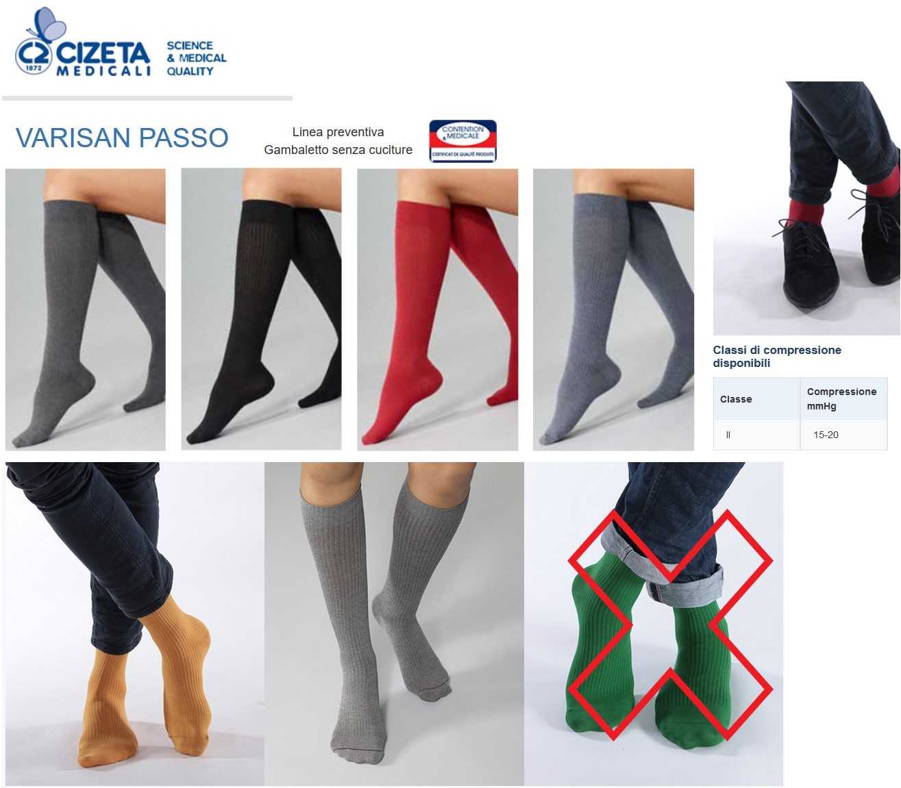 VARISAN PASSO LUI LEI 15-20mmHg SENZA CUCITURE Ccl2 ASQUAL COTONE E SETA